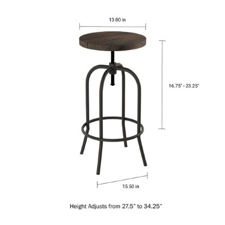 Hastings Home Swivel Bar Stool, Adjustable Backless, Counter Height Kitchen, Metal with Elm Wood, Accent Furniture 827460JOY